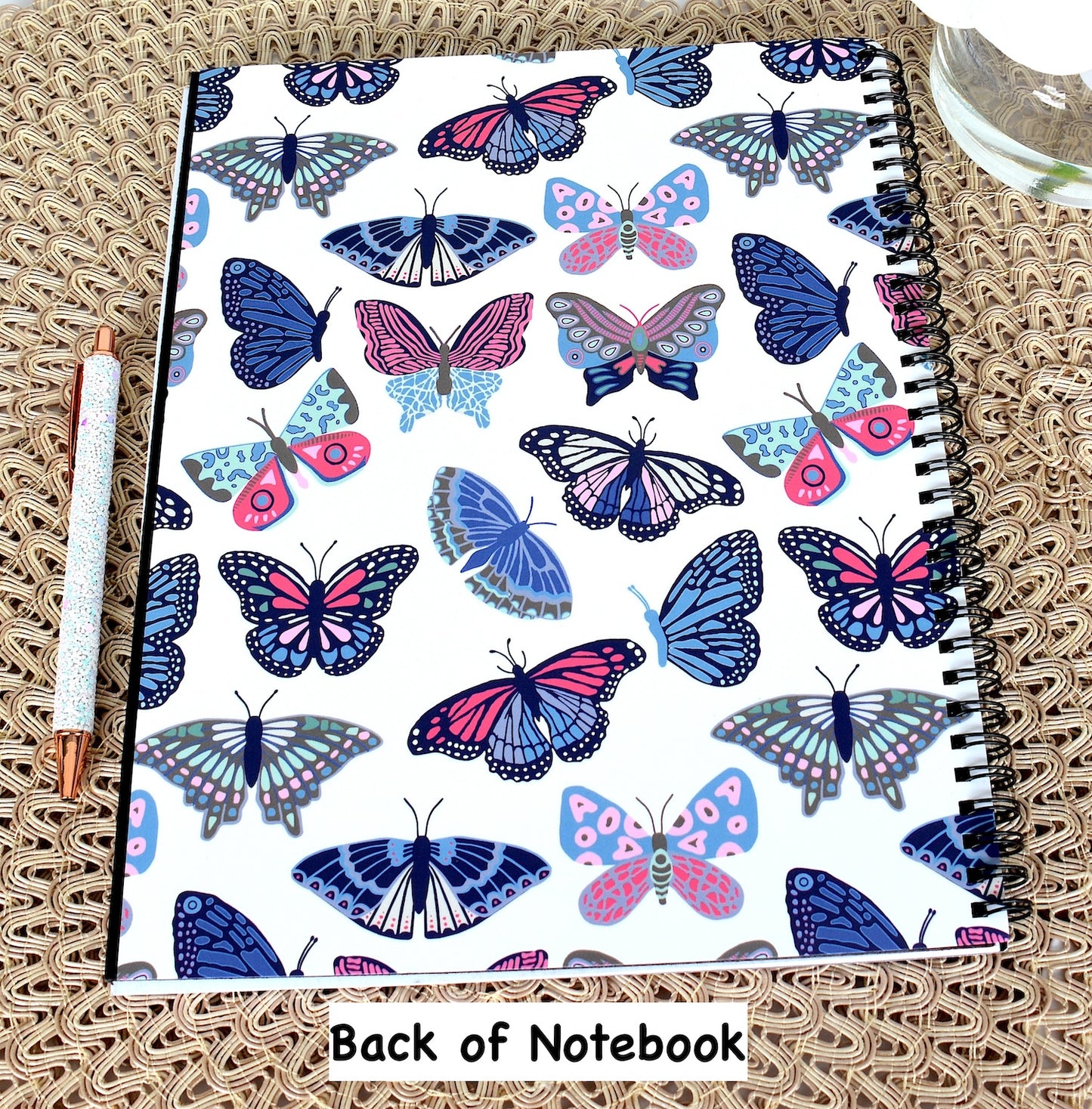 Painted Butterfly Pattern Wire Bound Spiral Lined Notebook, 8.5" x 11"