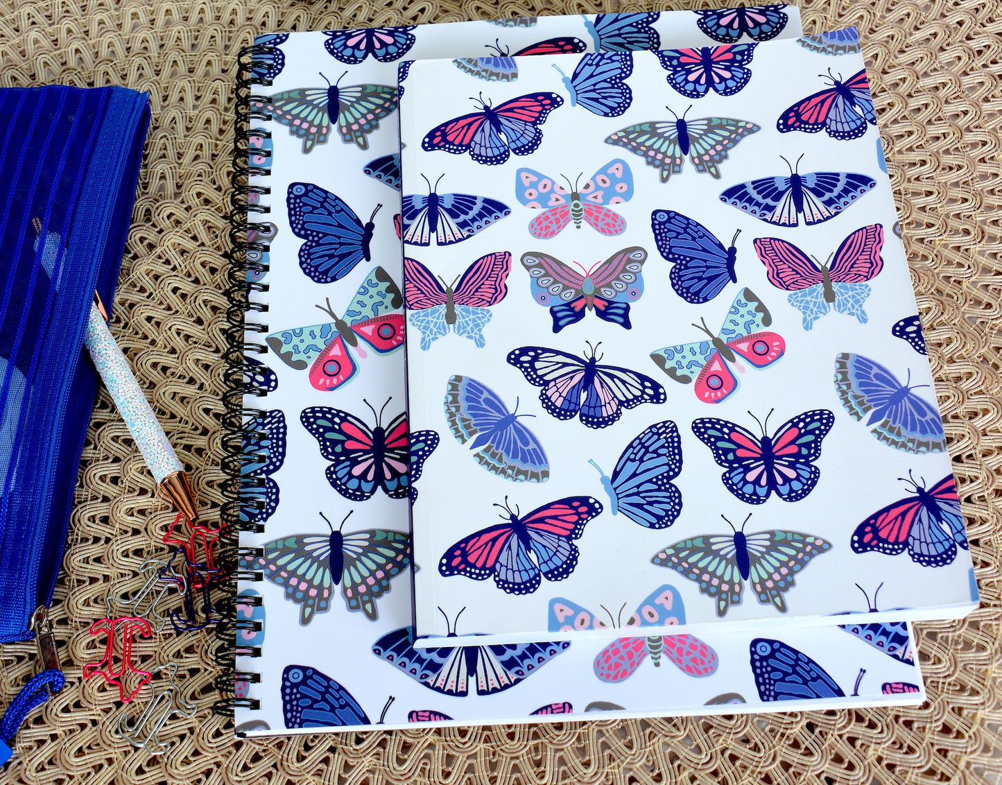 Painted Butterfly Pattern Wire Bound Spiral Lined Notebook, 8.5" x 11"