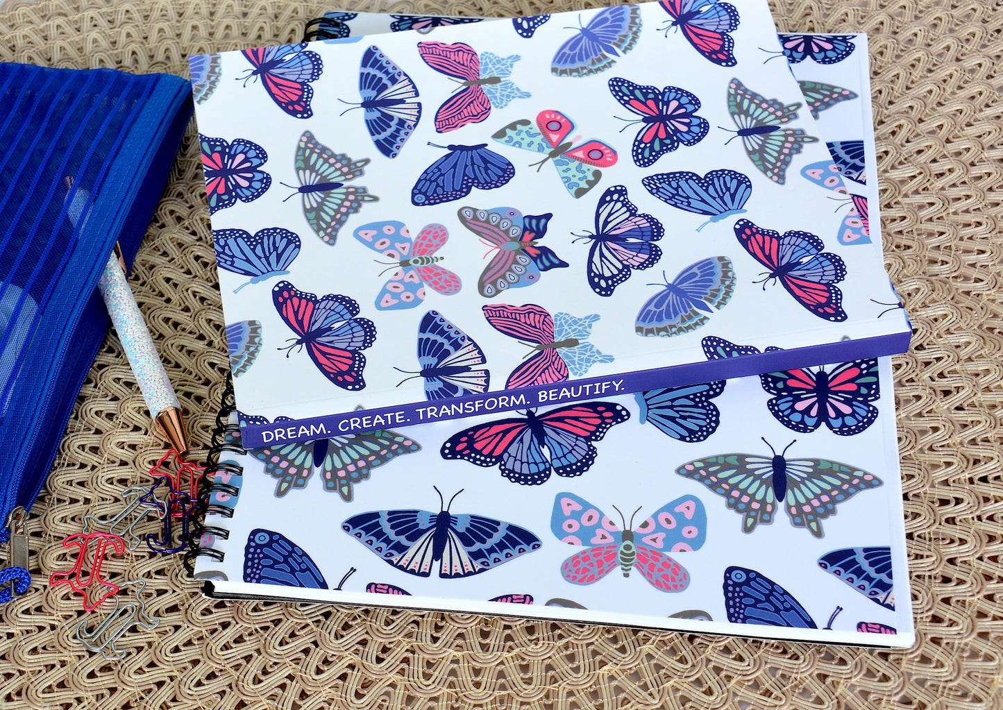 Painted Butterfly Pattern Softcover Layflat Journal with Inspirational phrase on Spine