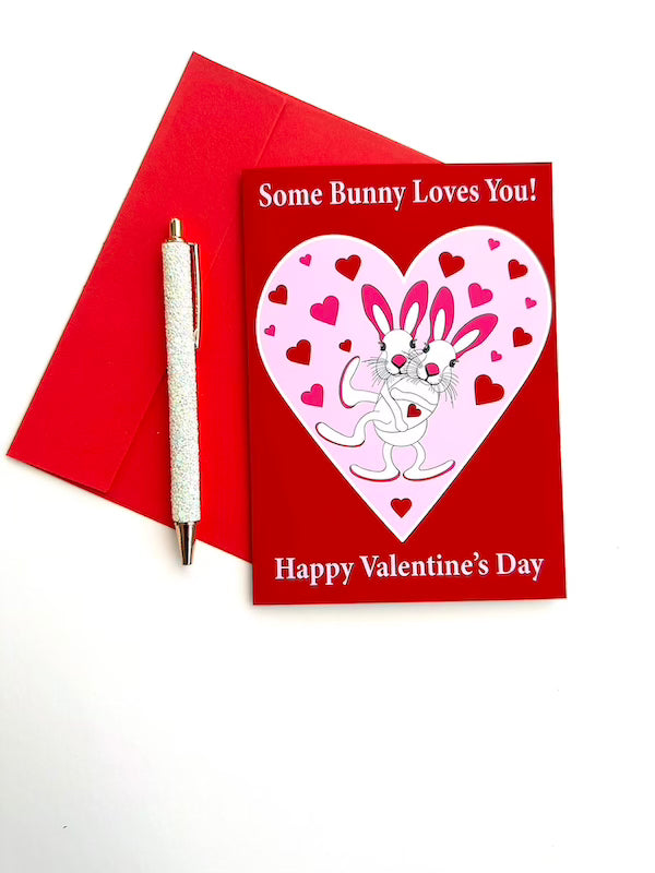 Some Bunny Loves You Valentines Day Greeting Card with Red Envelope