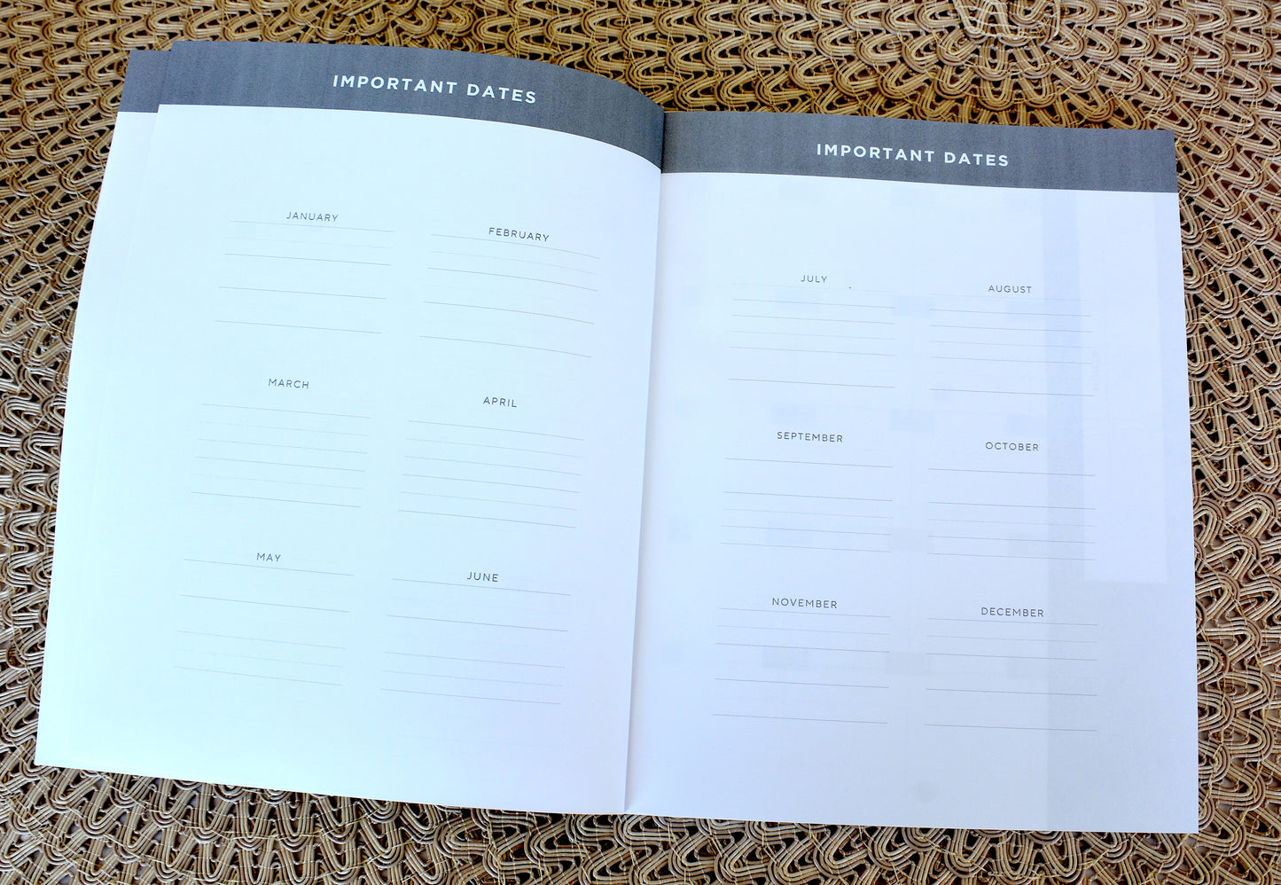 Undated Planner Softcover with Monthly and Weekly Layouts, Layflat Design