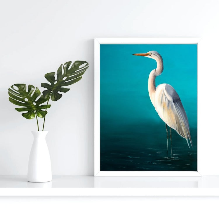 White Egret Art Print Unframed
