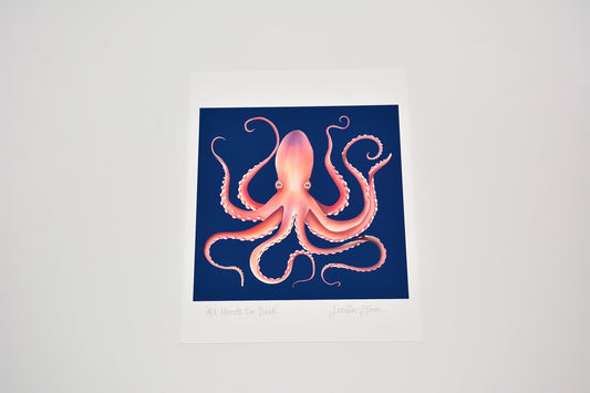 Art Print of an original painting of an octopus on a blue background