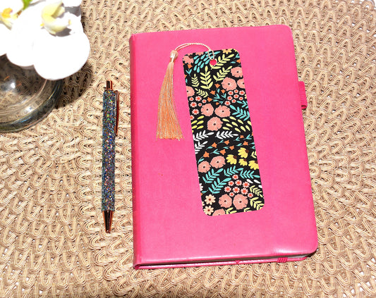 Flowing Flowers and Leaves Pattern Bookmark with Tassel