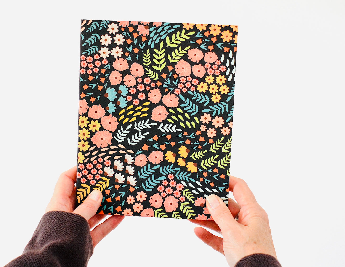 Flowing Flowers and Leaves Pattern Lined Layflat Journal