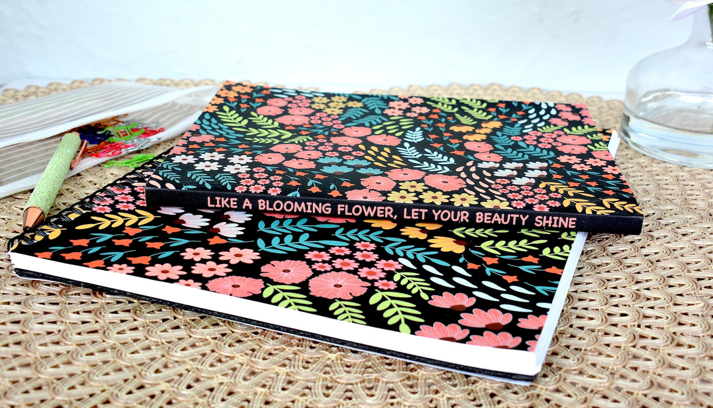 Flowing Flowers and Leaves Pattern Lined Layflat Journal