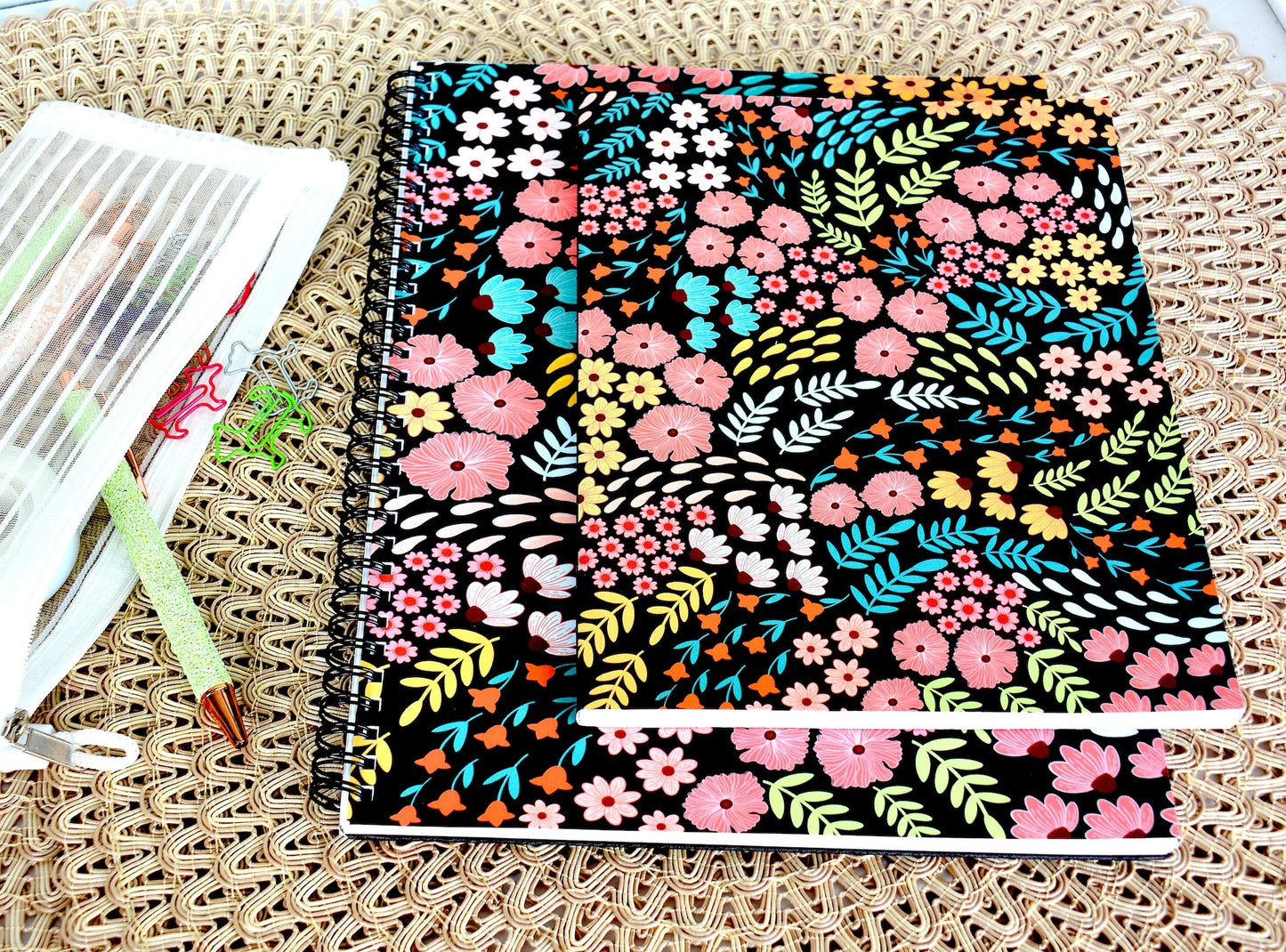Flowing Flowers and Leaves Pattern Lined Layflat Journal