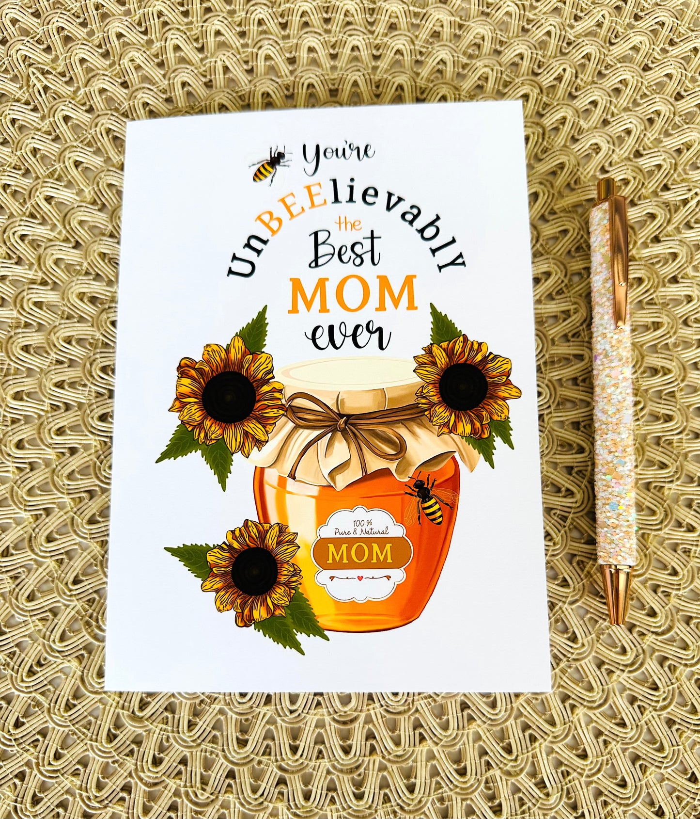 Bee and Honey themed Mother's Day Card with Envelope