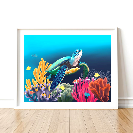 Into the Deep Turtle Art Print Unframed