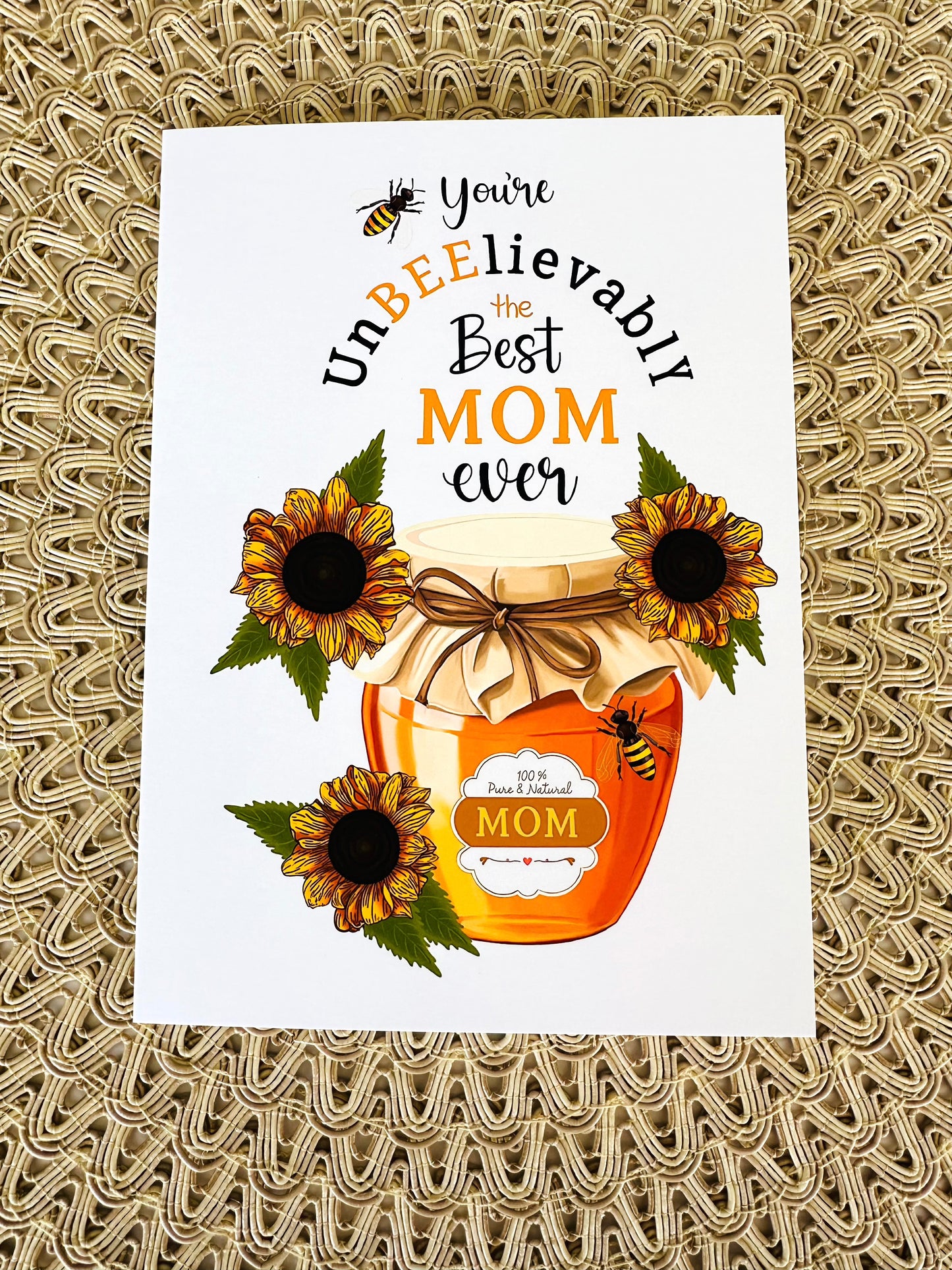 Bee and Honey themed Mother's Day Card with Envelope