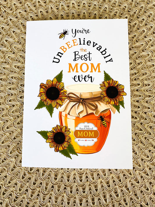 Bee and Honey themed Mother's Day Card with Envelope
