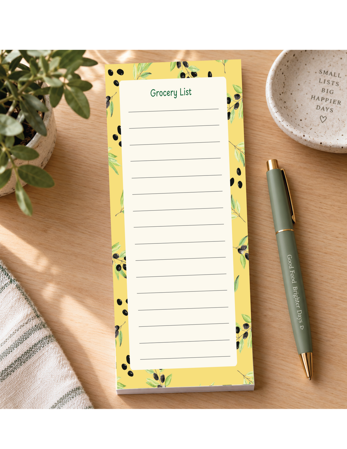 Olive Grocery List Notepad