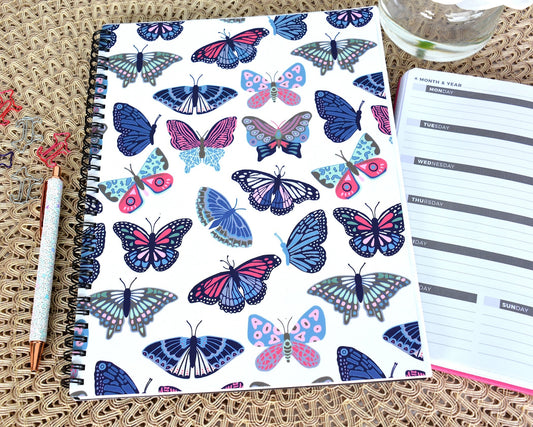 Painted Butterfly Pattern Wire Bound Spiral Lined Notebook, 8.5" x 11"