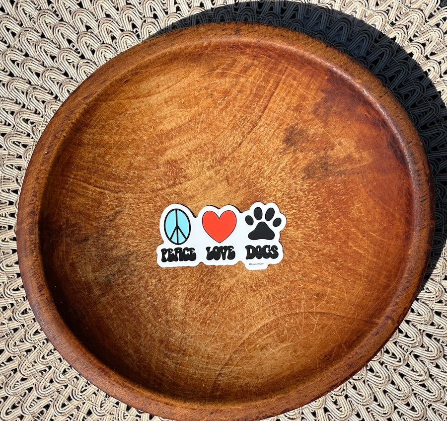 Peace, Love, Dogs with Peace Sign, Heart, and Paw Print Durable Weatherproof Vinyl Sticker
