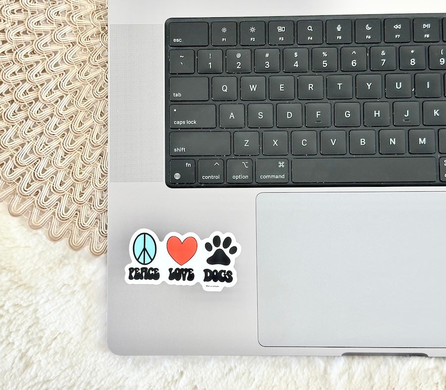 Peace, Love, Dogs with Peace Sign, Heart, and Paw Print Durable Weatherproof Vinyl Sticker