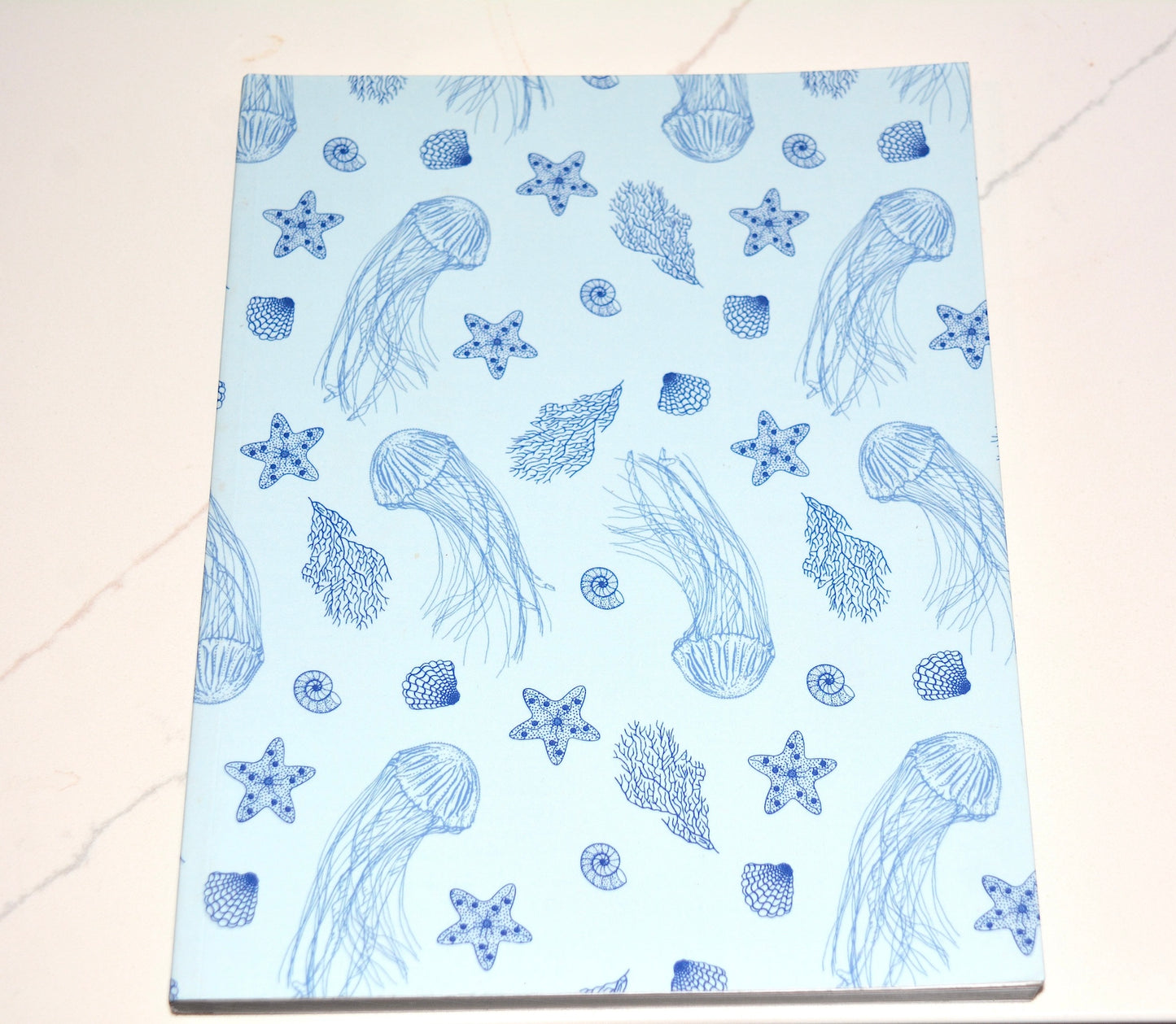 Sea Life Pattern with Jellyfish, Starfish, Seashells, and Coral, Softcover Layflat Journal with Inspirational Phrase on Spine