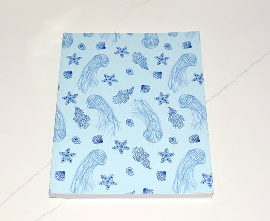 Sea Life Pattern with Jellyfish, Starfish, Seashells, and Coral, Softcover Layflat Journal with Inspirational Phrase on Spine