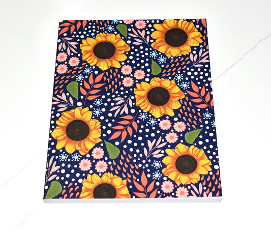 Sunflower Floral Pattern Layflat Soft Cover Journal with Inspirational Phrase on Spine