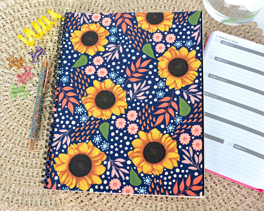 Sunflower Floral Pattern Wire Bound Spiral Lined Notebook, 8.5" x 11"