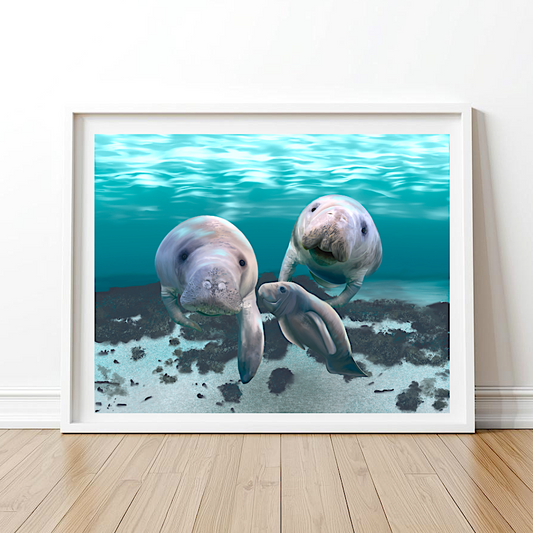 Two Manis and a Pedi Manatee Unframed Art Print