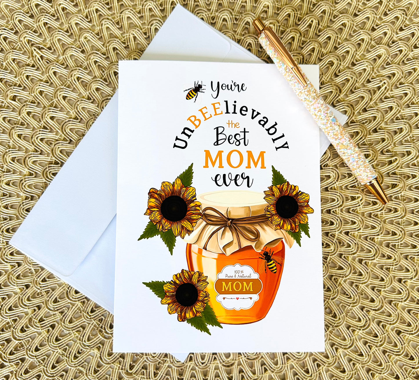Bee and Honey themed Mother's Day Card with Envelope