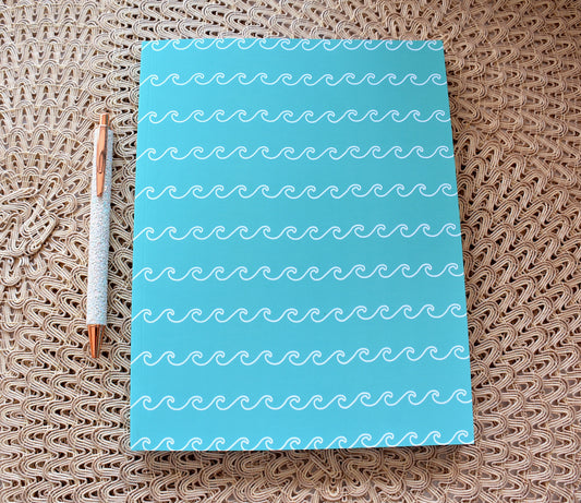 Water Wave Pattern Softcover Layflat Journal with Inspirational Phrase on Spine