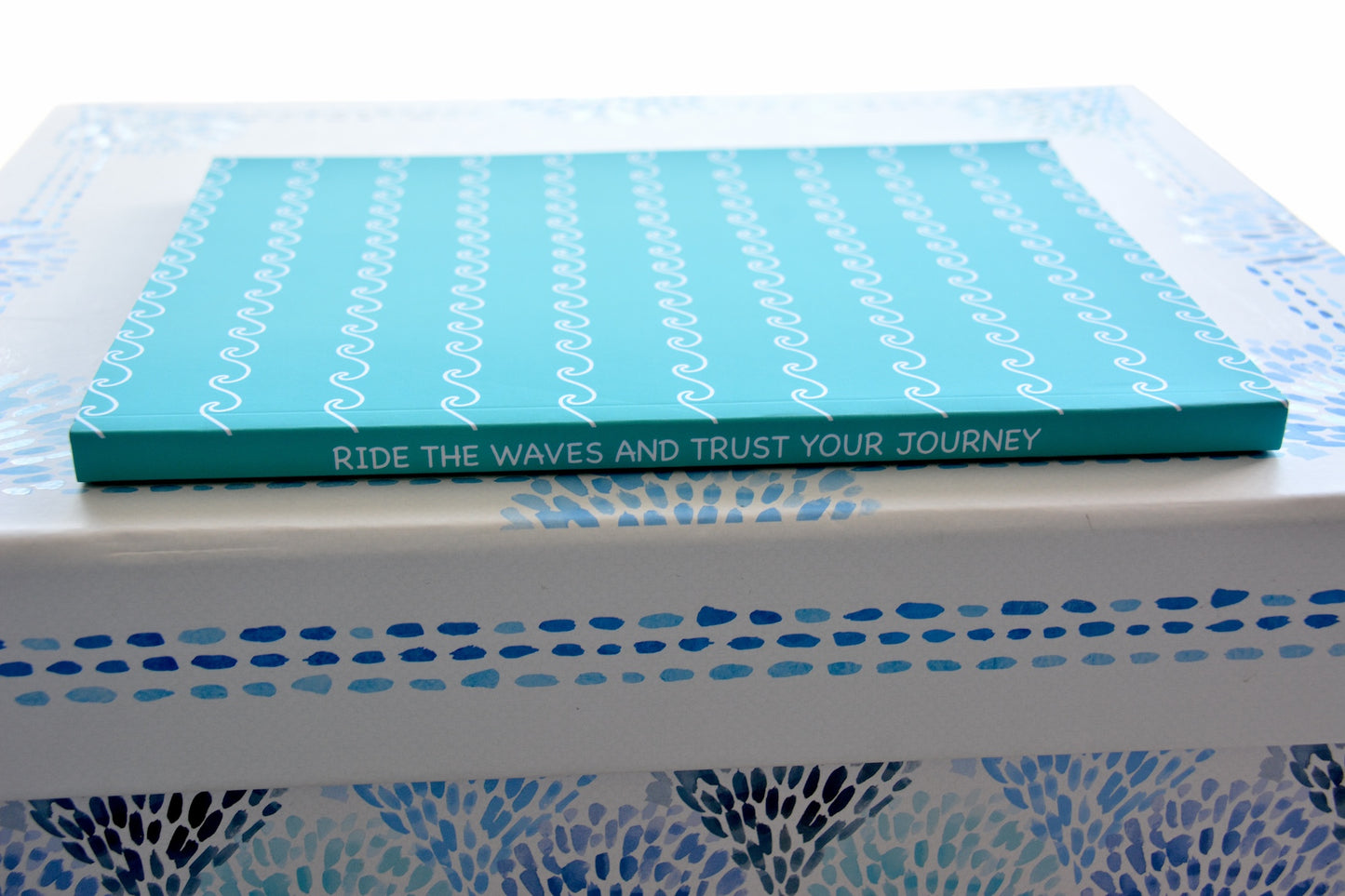 Water Wave Pattern Softcover Layflat Journal with Inspirational Phrase on Spine