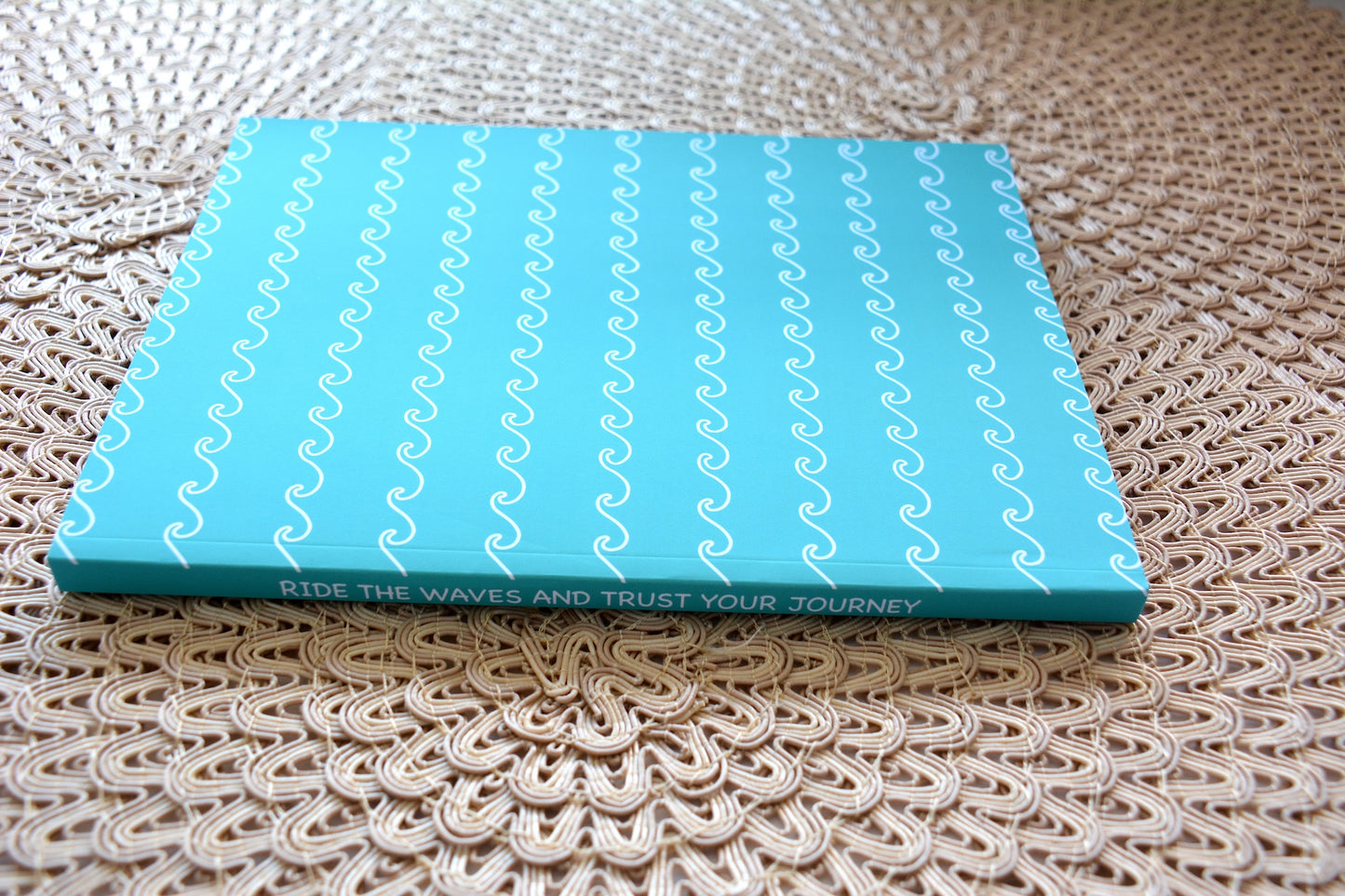Water Wave Pattern Softcover Layflat Journal with Inspirational Phrase on Spine