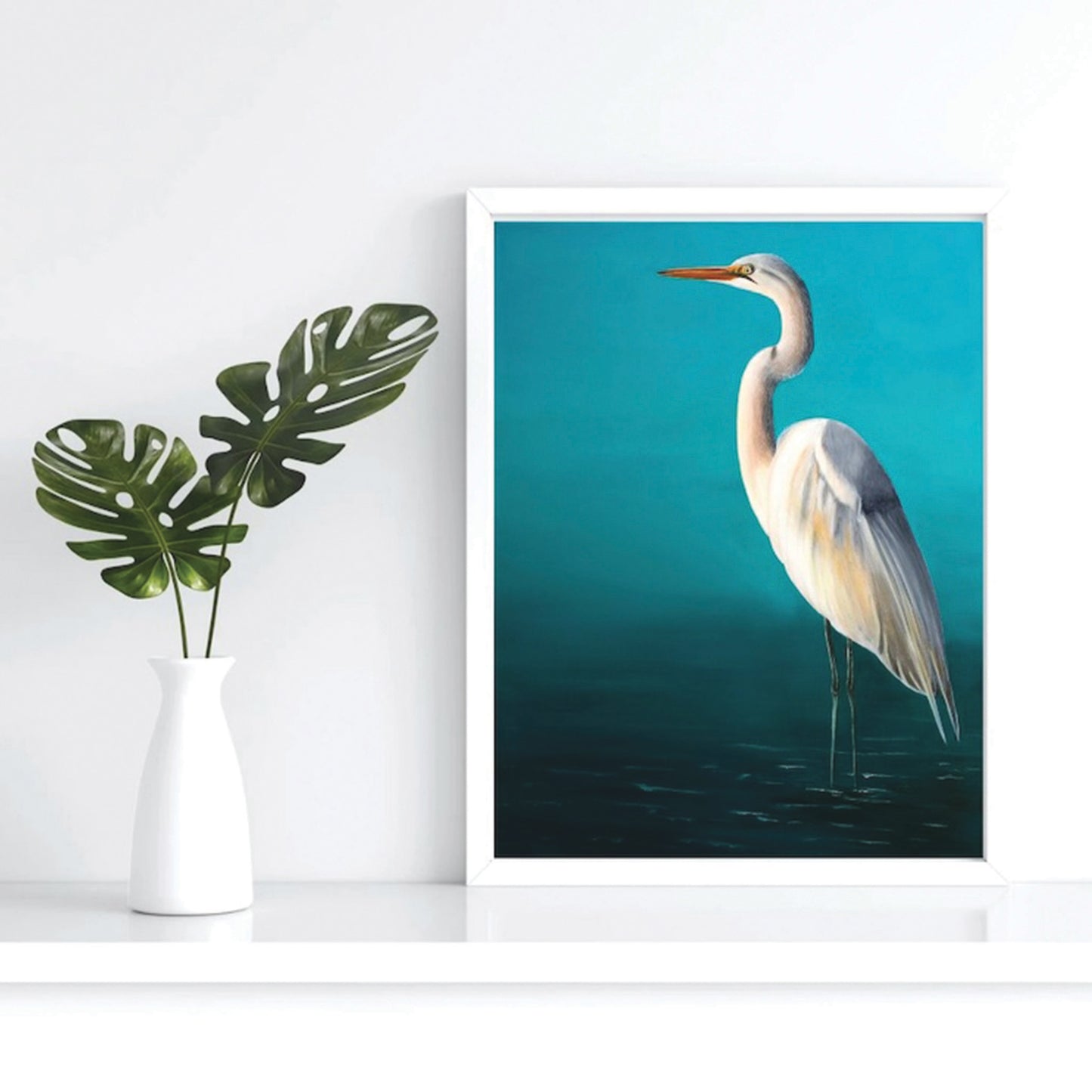 White Egret Art Print Unframed